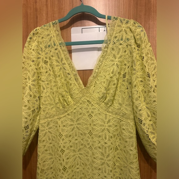 Anthropologie Chartreuse Lace Midi Dress Size 4 - Picture 9 of 14